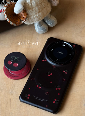 日韩ins黑色樱桃磁吸支架适用mate60pro华为手机壳mate60菲林硬壳60pro+创意防摔女款