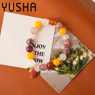 水晶月亮天然石手链女款百搭手链AX664