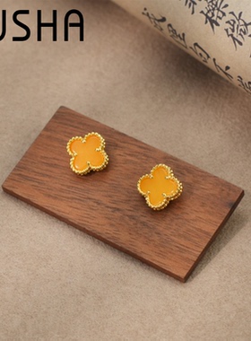 蜜蜡四叶草耳钉女款气质轻奢时尚百搭 AD269-1