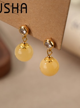 耳钉气质轻奢黄色锆石耳钉时尚百搭国风耳饰AX882