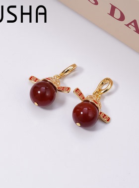 南红财神爷吊坠气质轻奢时尚复古国风红色精致 AE441