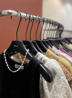 logo定制服装店女装专用衣架加厚成人衣挂黑色木质衣服架实木裤夹