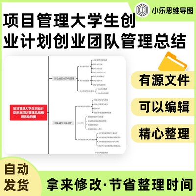 项目管理大学生创业计划创业团队管理总结梳理思维导图Xmind笔记