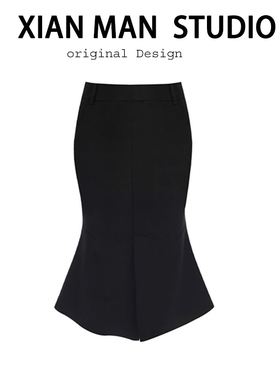 黄金比例前中开衩轻熟风半身裙显瘦修身分割不规则下摆鱼尾包臀裙