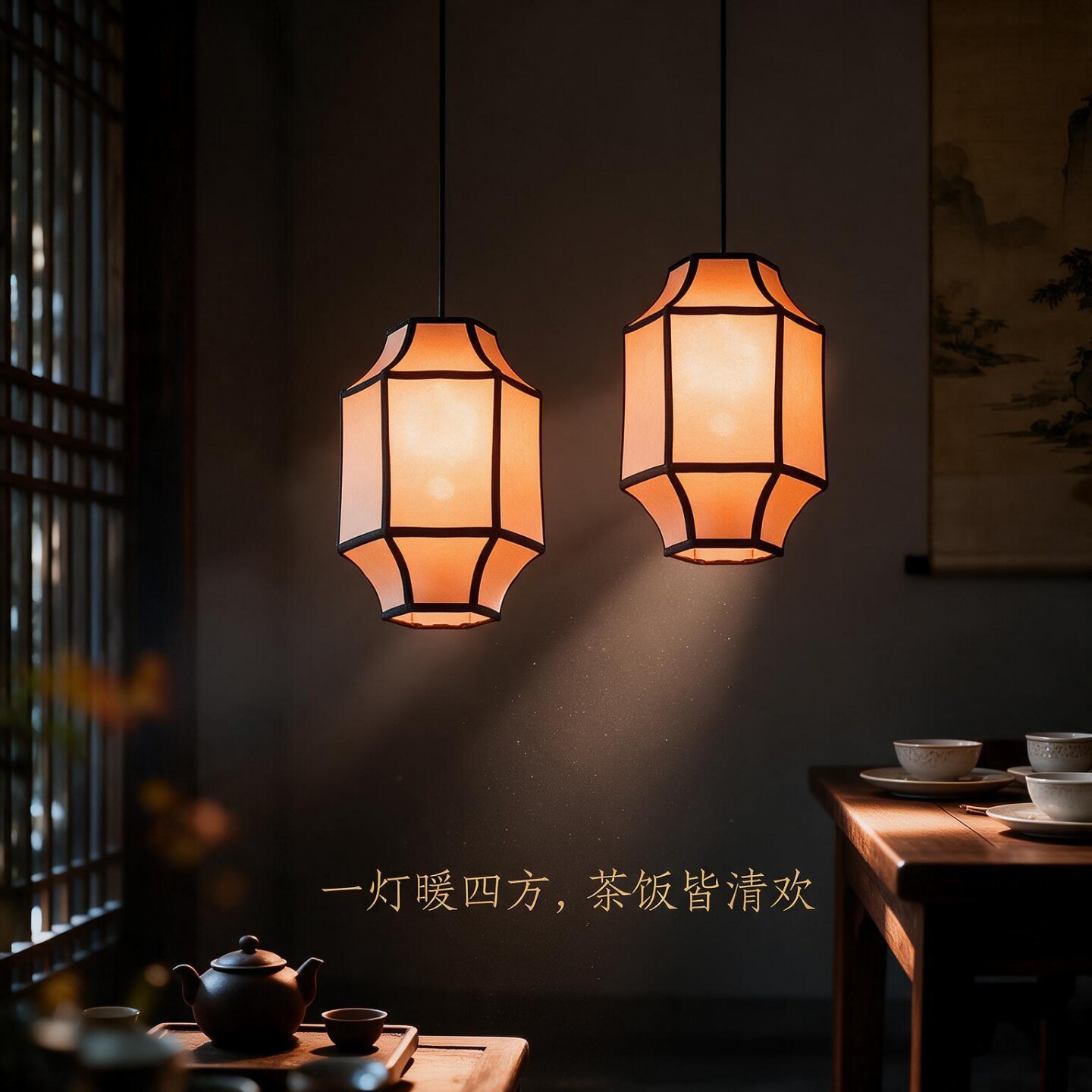 新中式吊灯商用饭店餐厅餐饮店火锅店茶室艺术几何形禅意中古灯具