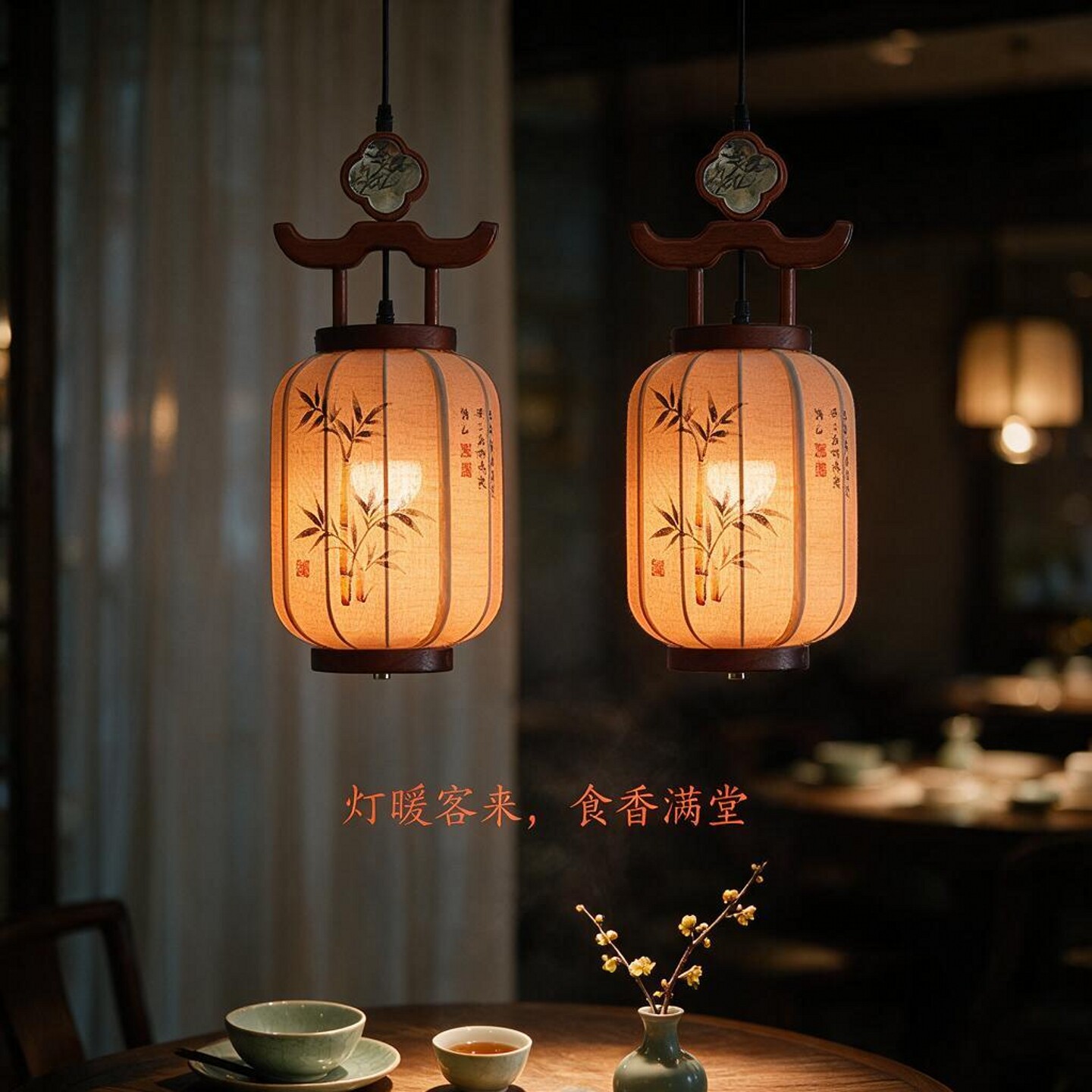 宋式美学新中式吊灯餐饮店茶室灯火锅店商用店铺灯笼书房禅意灯具
