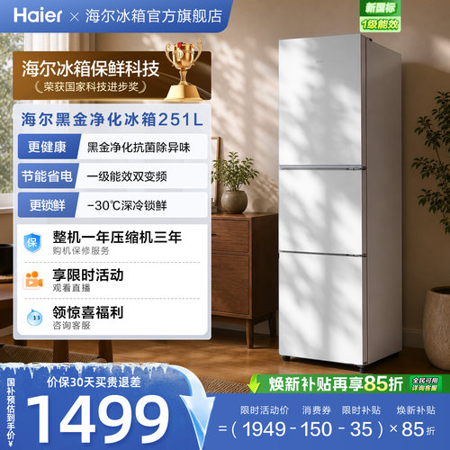 海尔251L一级能效风冷无霜小冰箱