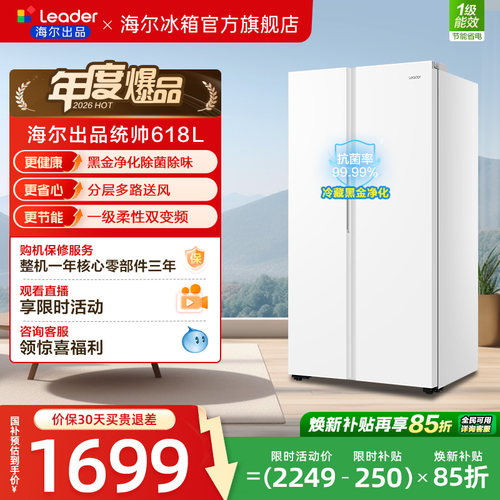 换新补贴海尔出品统帅618L双开对开门大容量无霜一级变频家用冰箱