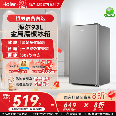 海尔93L一级能效除菌净味小冰箱