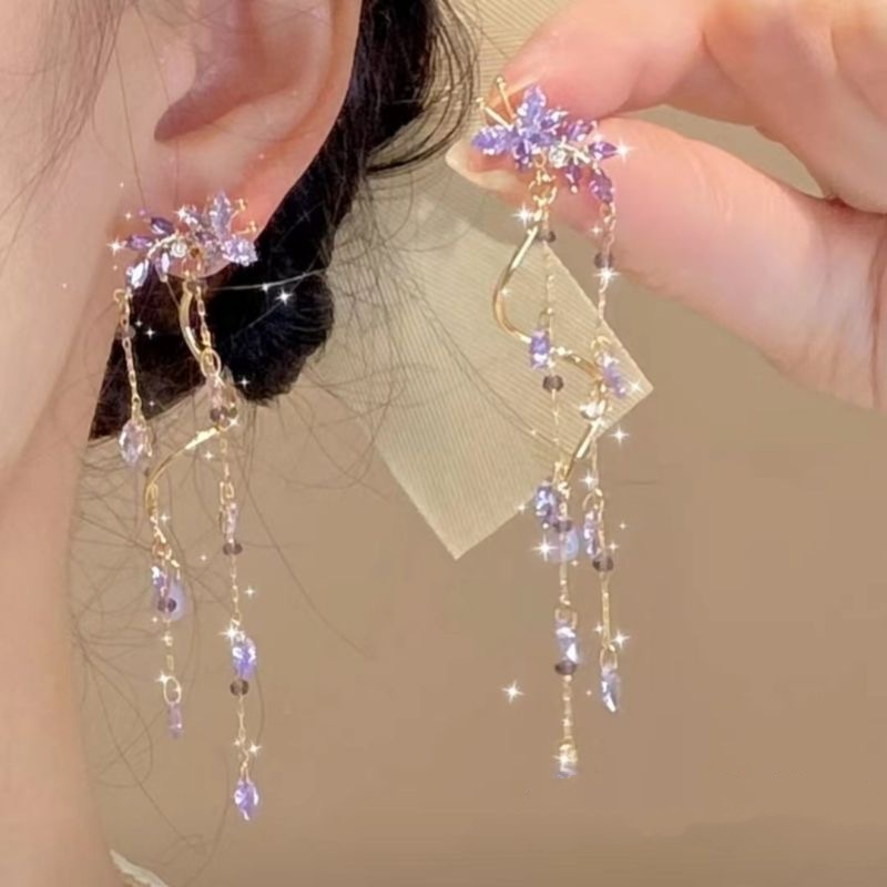 超仙蝶落紫藤花耳环女