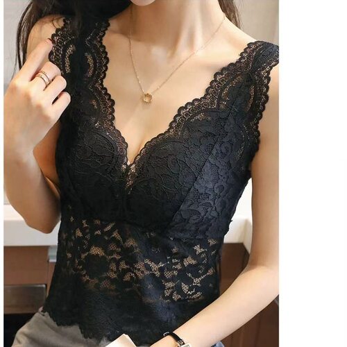 乳胶棉固定杯蕾丝美背显瘦抹胸
