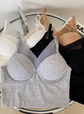 网纱吊带美背内衣一体式防走光上托性感抹胸式黑色内衣可调节肩带