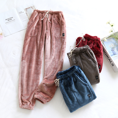 睡裤女秋冬法兰绒薄款加绒宽松长裤珊瑚绒男冬裤子暖暖裤 家居裤