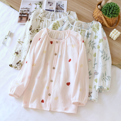 女纯棉上衣睡衣家居服春秋薄款