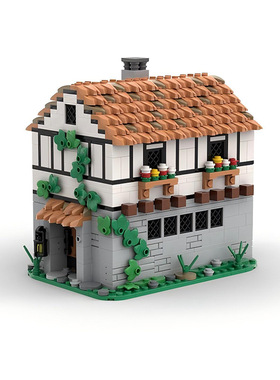 MOC-129454小颗粒拼装积木兼容国产中世纪小酒馆城堡建筑玩具模型