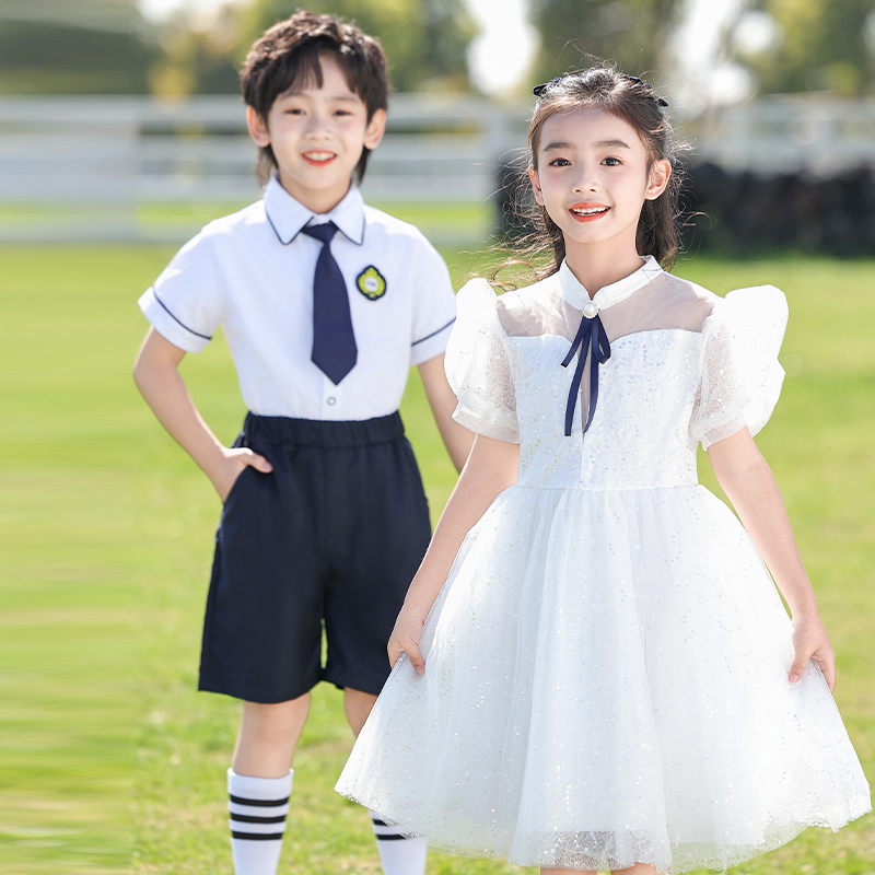 六一儿童节表演合唱演出服小学生夏季毕业照班服英伦风幼儿园园服-封面