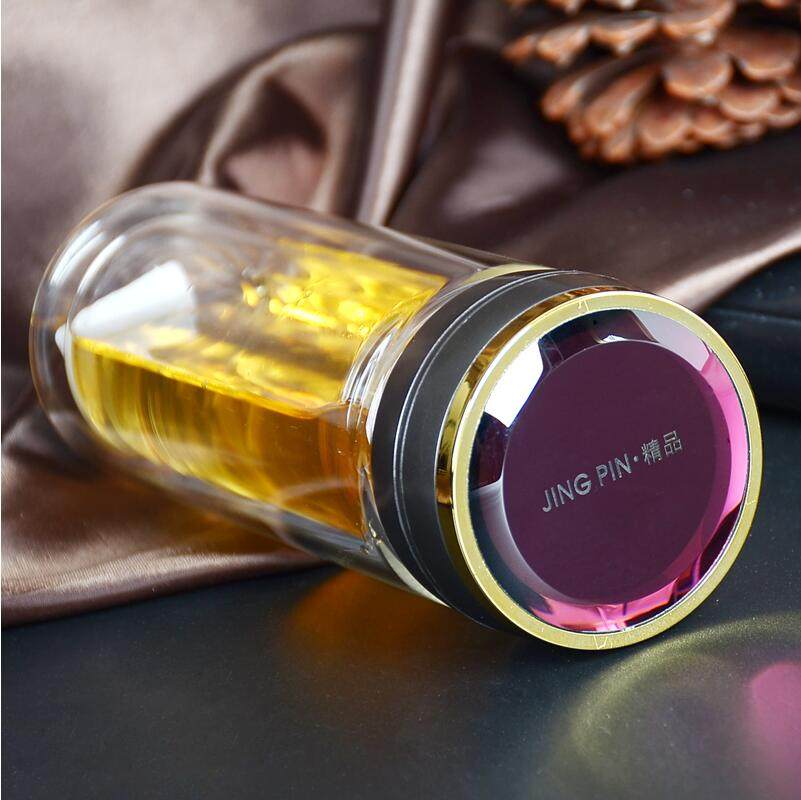 康腾双层玻璃杯子 男士高档商务玻璃保温杯水晶过滤茶杯车载水杯