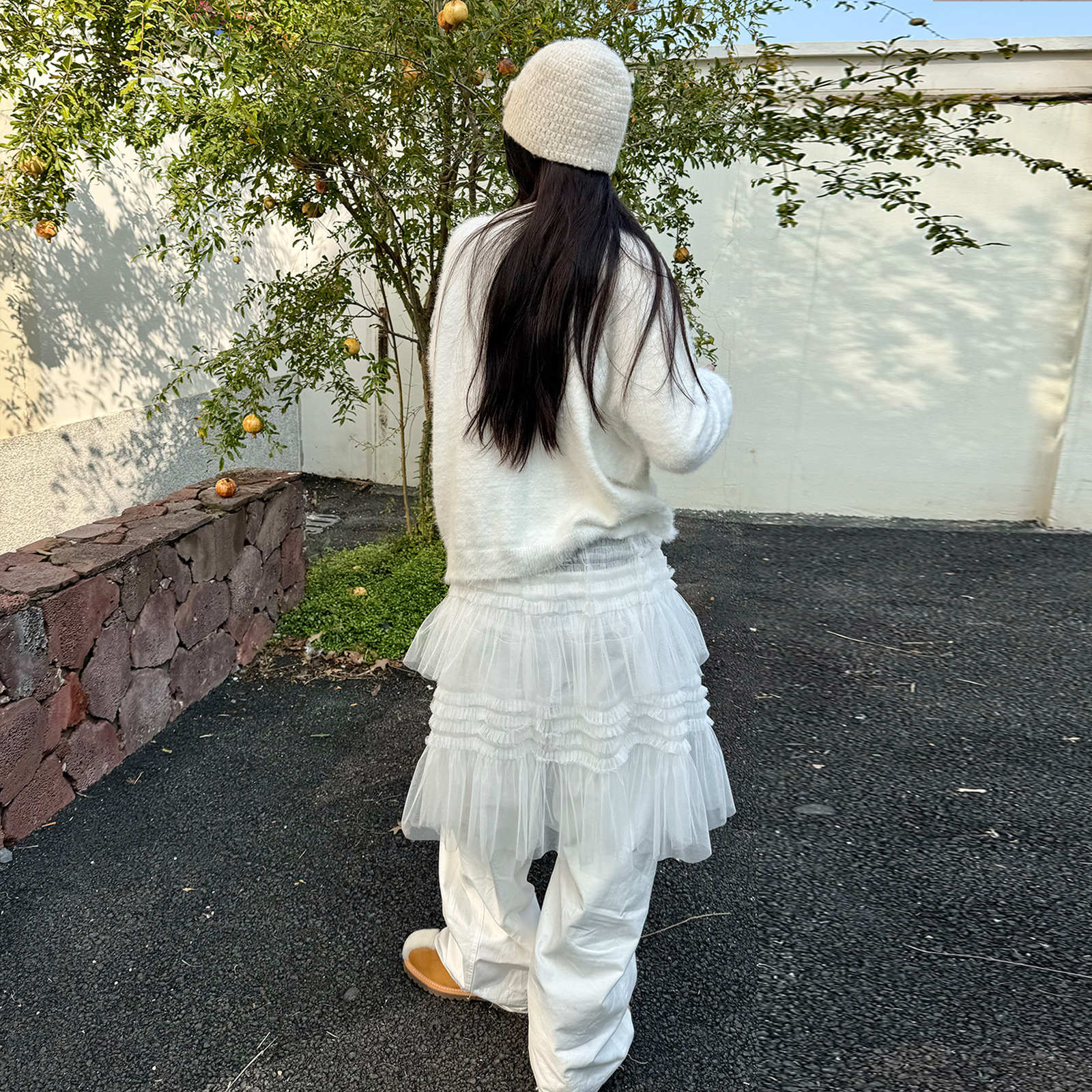 白色叠穿蛋糕A摆半身裙短裙