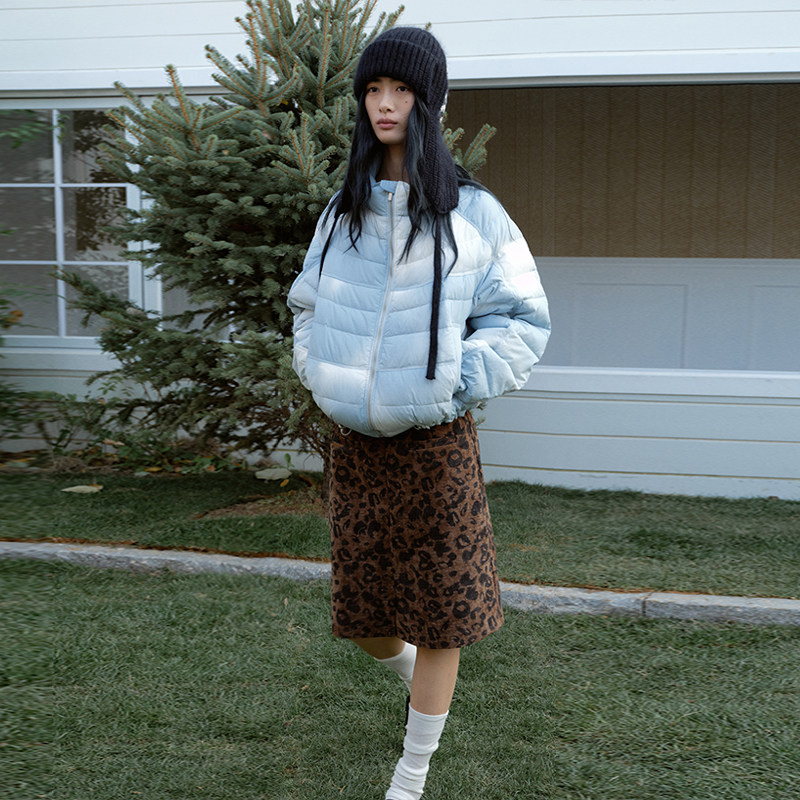 COINROVA亮晶晶豹纹直筒小A摆开衩半裙