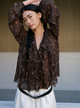 COINROVA碎花多层荷叶边薄透防晒开衫衬衫