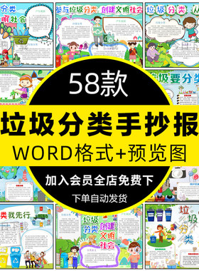 垃圾分类电子版小报模板小学生保护生态环境绿色环保手抄报a4线稿