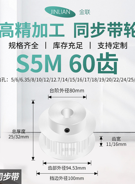 同步轮S5M60齿宽11/16BF内孔5 6 8 10 129传动装置皮带轮同步带轮