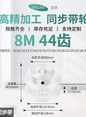 同步轮8M44齿宽27/32内孔10/12/14/15/179传动装置皮带轮同步带轮