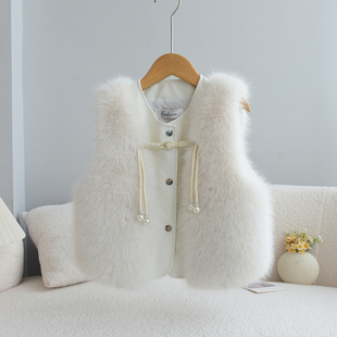 儿童皮草马甲外穿洋气女童坎肩仿狐狸毛毛绒秋冬季小女孩宝宝背心