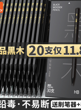 真彩黑木铅笔小学生考试专用hb高端六角杆黑金石墨无铅毒的2b铅笔幼儿园一二年级学生黑色练字黑笔儿童文具