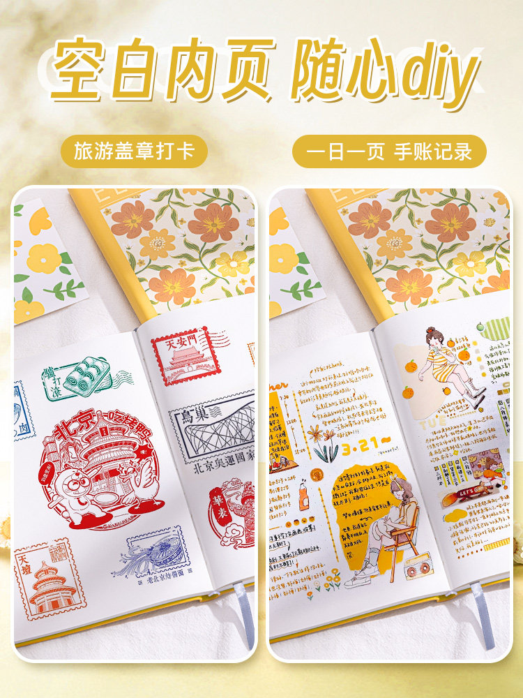 A5유화노트 하이룩백지 뮤지엄씰 체크인 여행스탬프 수집수첩 챕터북 일러스트북 아트레트로수첩 두꺼운다이어리