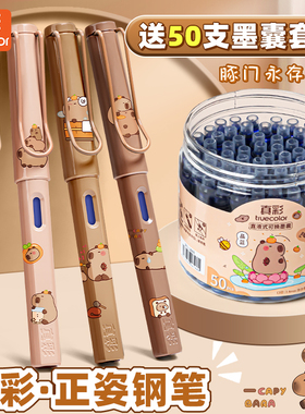 真彩卡皮巴拉钢笔热敏可擦钢笔小学生三年级专用可换墨囊的蓝黑墨水正姿钢笔儿童练字钢笔高颜值男女生文具