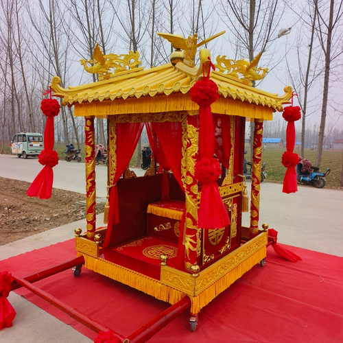 中式古典红色金箔花轿婚礼迎亲