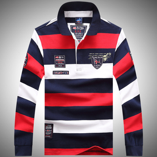 长袖 t恤翻领条纹t恤衫 男装 2025春秋款 Polo衫 鲨鱼男士 宽松大码 正品