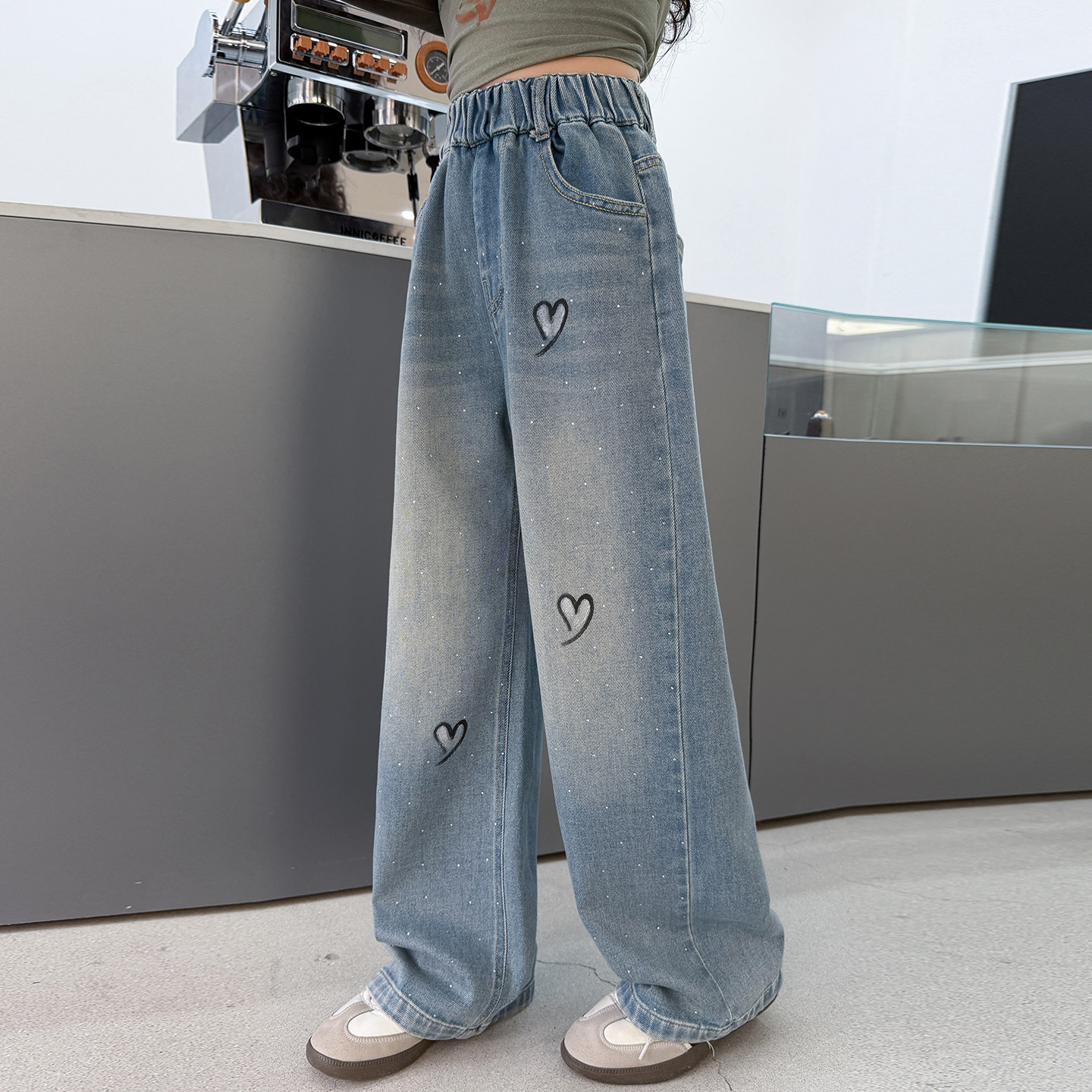 女童牛仔裤春秋新款2026潮洋气爱心亮钻直筒阔腿长裤儿童春季裤子,童装/婴儿装/亲子装,裤子,淘宝优惠券,粉丝福利购,淘宝优惠卷