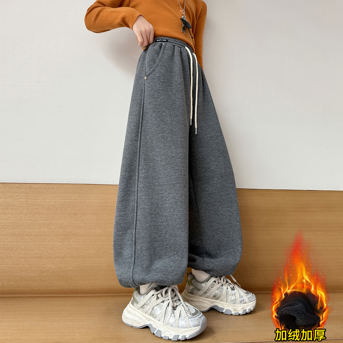 女童加绒裤子一体绒休闲卫裤