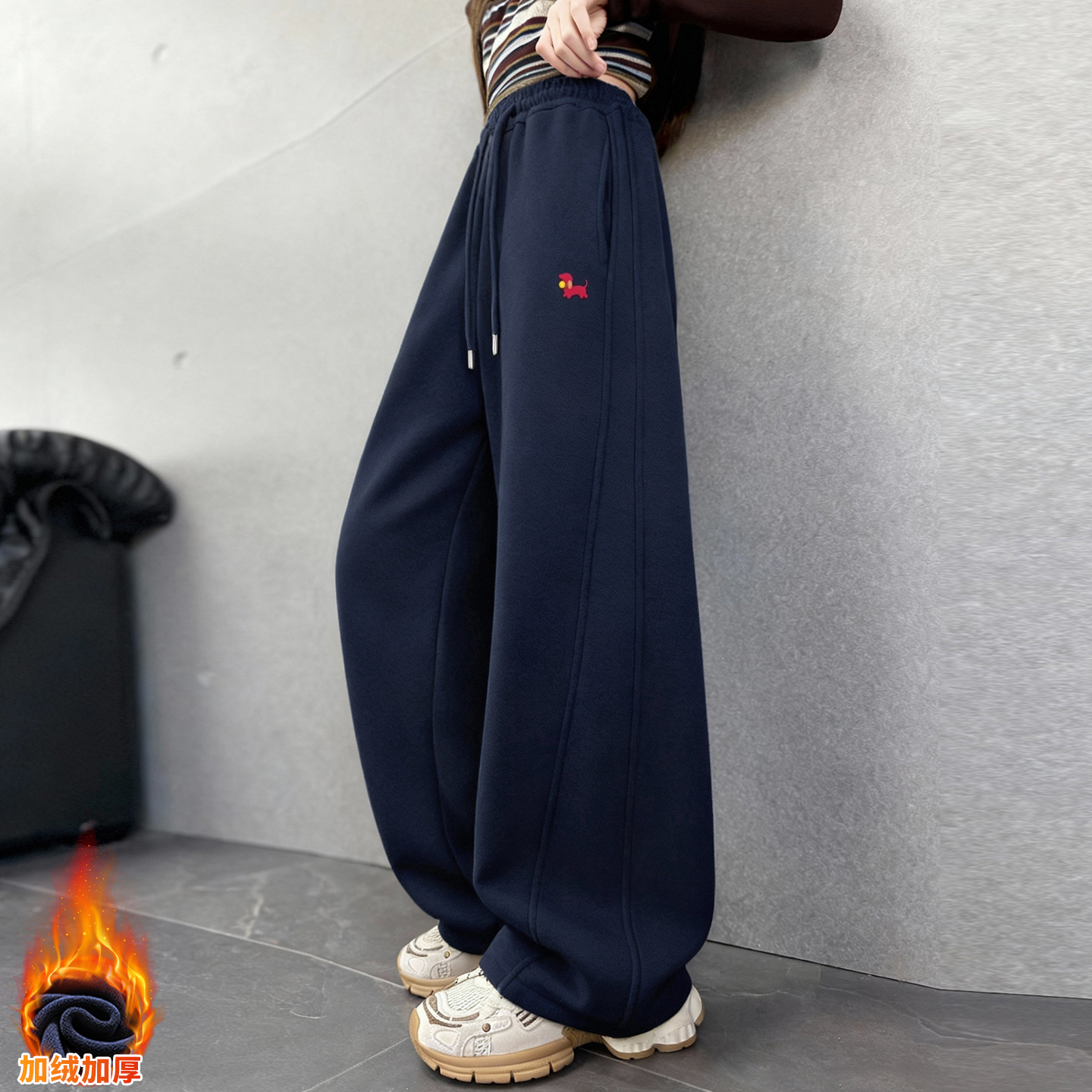 女童加绒裤子一体绒卫裤冬季加厚