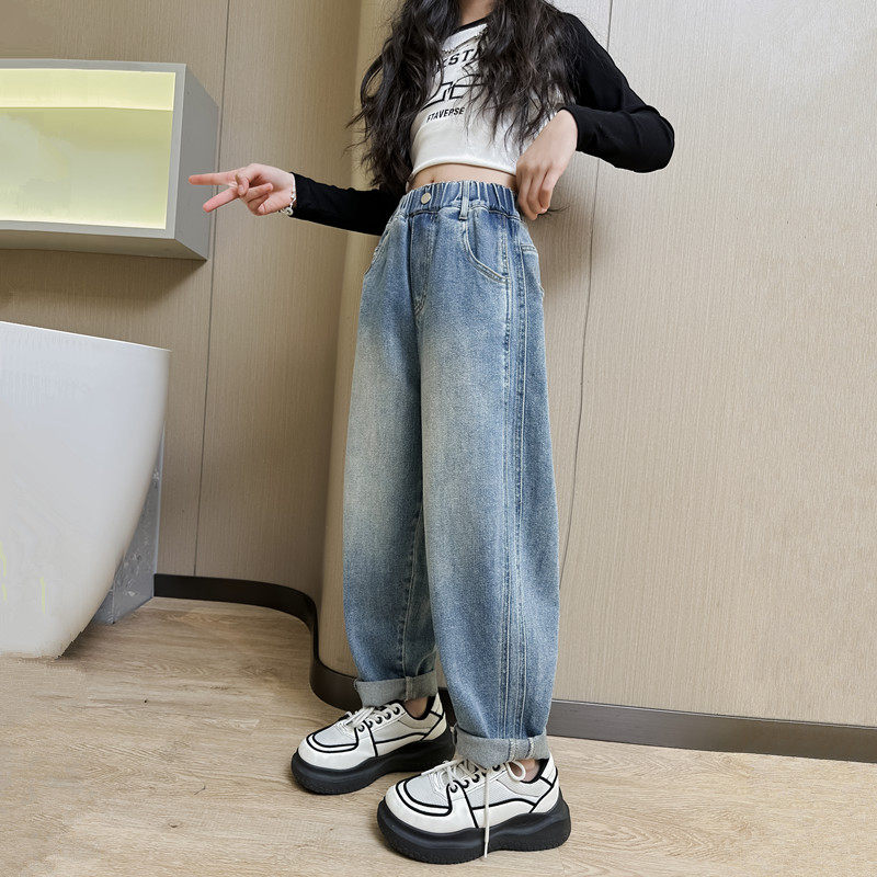 女童牛仔裤春款2026新款春装女孩时尚宽松老爹哈伦裤儿童春秋裤子