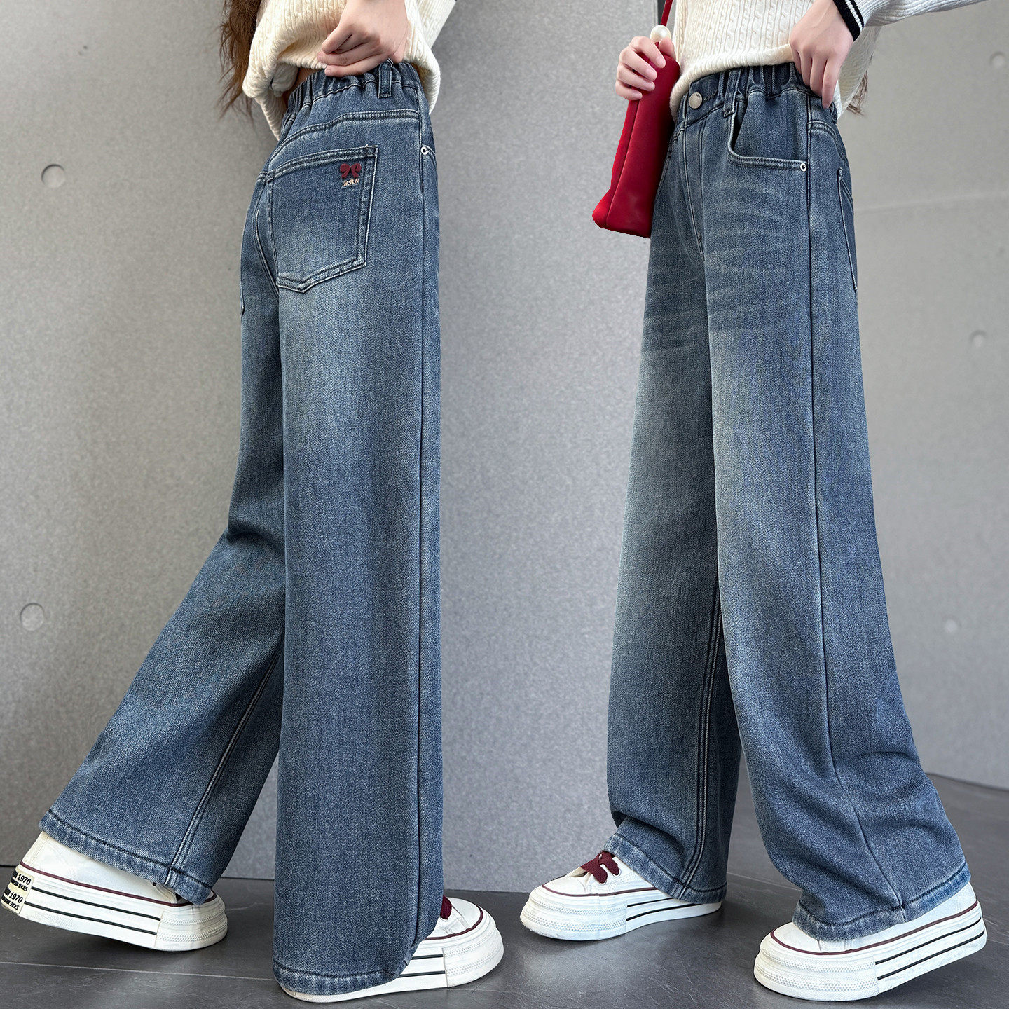 女童窄版牛仔直筒裤2026新款春秋外穿刺绣蝴蝶结潮洋气儿童裤子春,童装/婴儿装/亲子装,裤子,淘宝优惠券,粉丝福利购,淘宝优惠卷