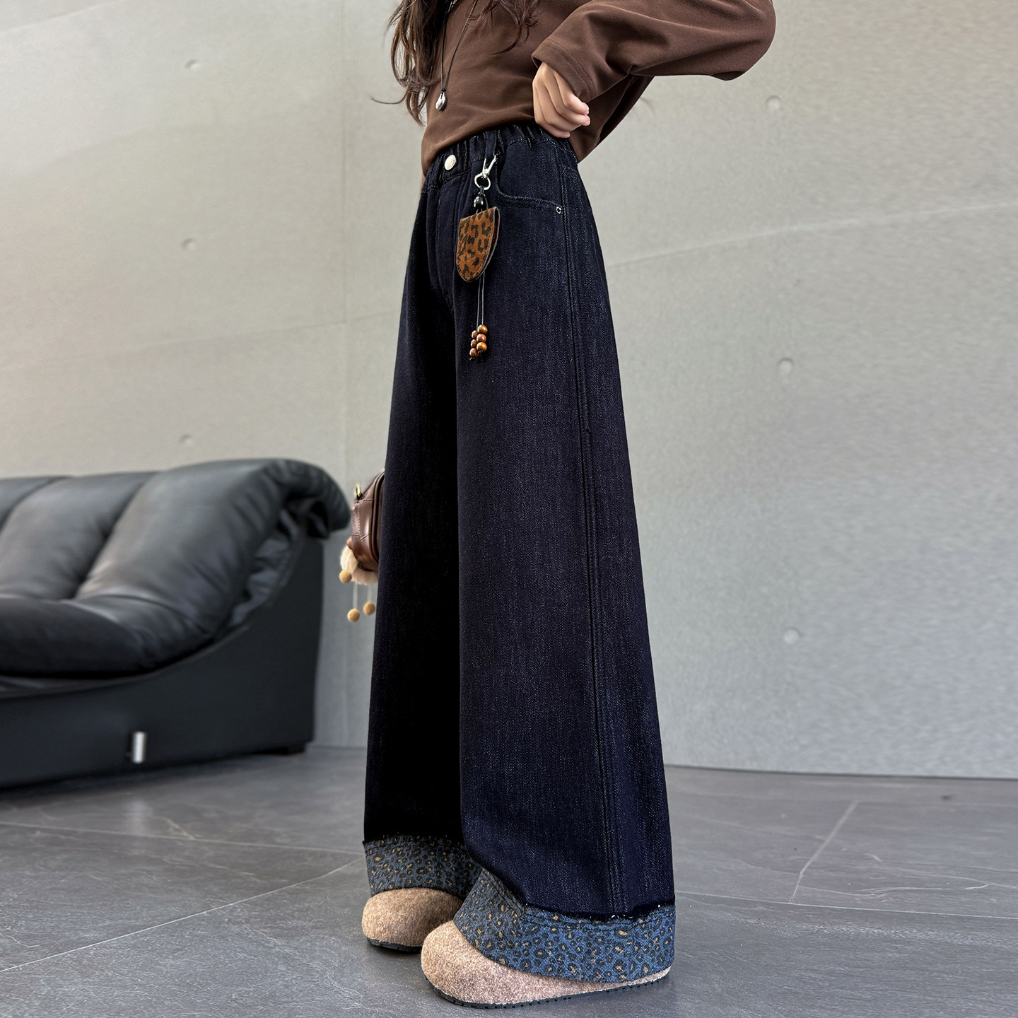 女童加绒裤子一体绒牛仔裤2025新款冬10岁大童时尚豹纹儿童阔腿裤,童装/婴儿装/亲子装,裤子,淘宝优惠券,粉丝福利购,淘宝优惠卷