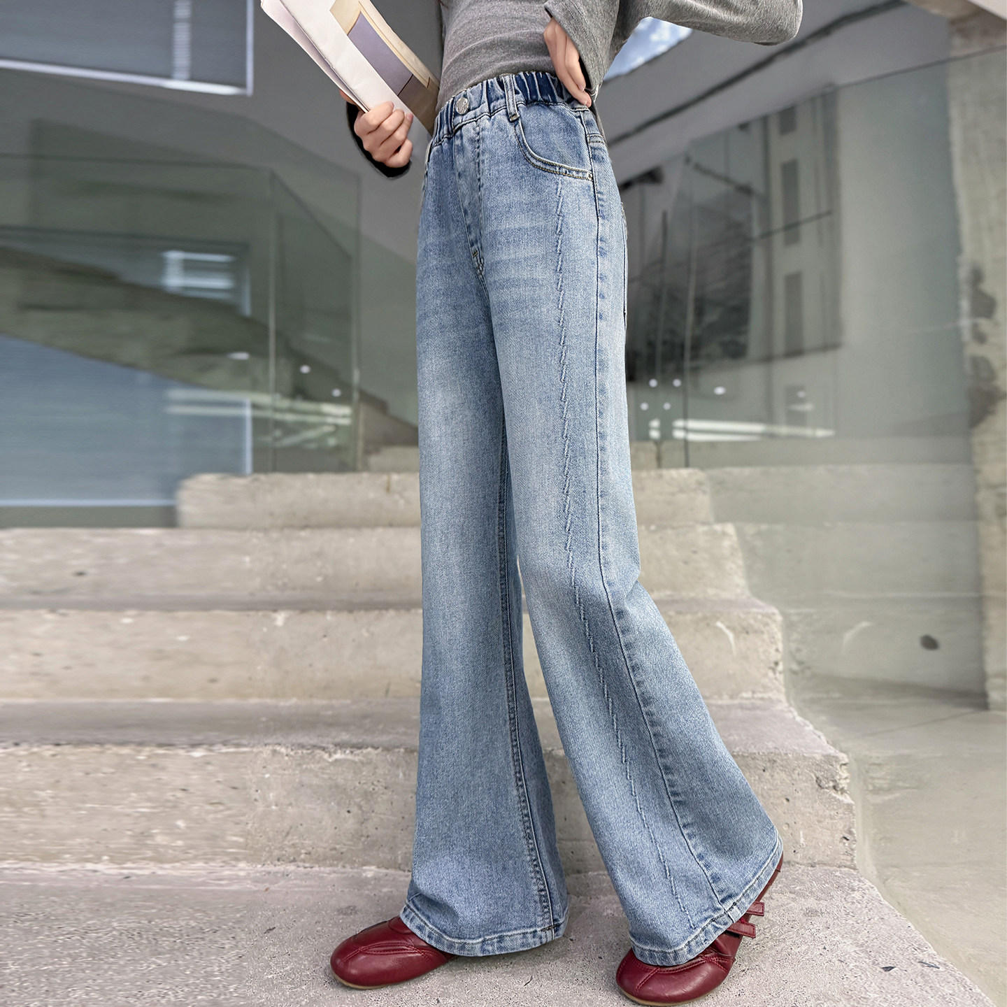 女童裤子春秋外穿2026新款潮洋气波浪线修身弹力微喇裤儿童牛仔裤,童装/婴儿装/亲子装,裤子,淘宝优惠券,粉丝福利购,淘宝优惠卷