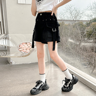 女童牛仔短裤夏季薄款2026新款夏装女孩黑色工装热裤儿童裤子夏款
