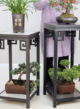 新中式盆景凳复古客厅盆景高凳室内花几茶色盆栽落地花盆阳台花架