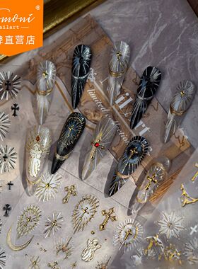 tomoni烫金美甲贴纸爆款轻奢风精致指甲贴复古圣光信仰贴纸素材