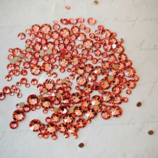奥钻华子平底圆钻蜜桃红262 正品 美甲饰品镶嵌钻小钻饰品银底 施