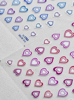 新工艺tomoni带背胶美甲贴纸 薄韧浮雕蓝色红色粉色双色心跳爱心