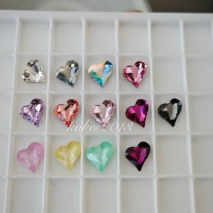 〔施〕正 7.5mm小号尖底爱心美甲耳钉镶钻 品奥钻华子4809小歪心8