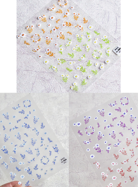 新工艺tomoni薄韧带背胶美甲贴纸 清新小白花指甲贴画饰品蓝绿色