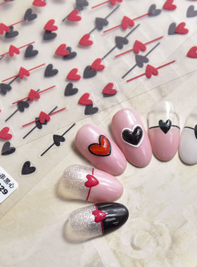 新工艺tomoni薄韧带背胶美甲贴纸 一串爱心红色黑色克莱因蓝桃心