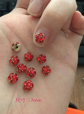 美甲合金金属饰品 红色拼钻圆形半球形拼饰 底部自带弧度五瓣花