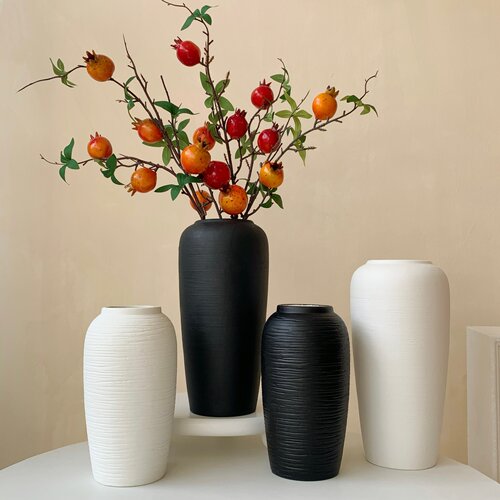 黑色陶瓷花瓶中式宋代美学禅意摆件民宿酒馆侘寂中古复古创意装饰